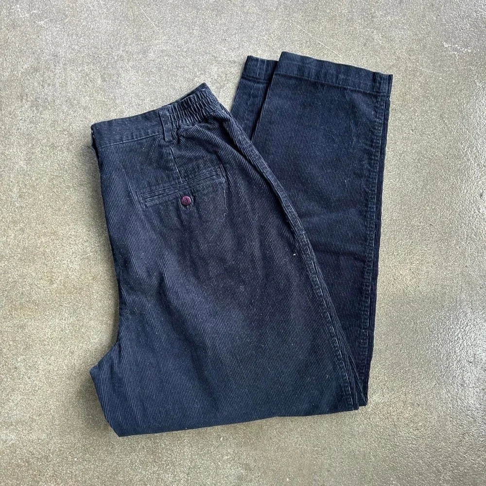 Vintage Y2k Navy‎ Blue Corduroy Straight Leg Men's 32 x 29 Trousers Pants